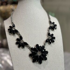 Black Floral Flower Rhinestone Necklace Goth Fairy Jewelry Statement Piece